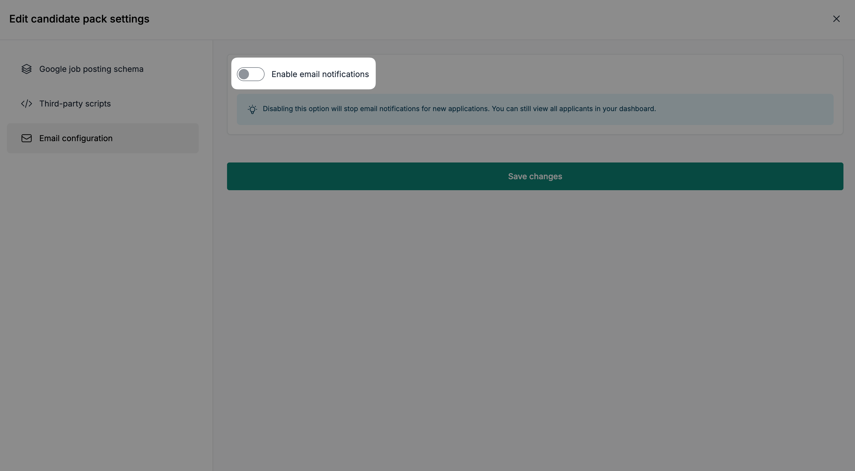 Email notification status