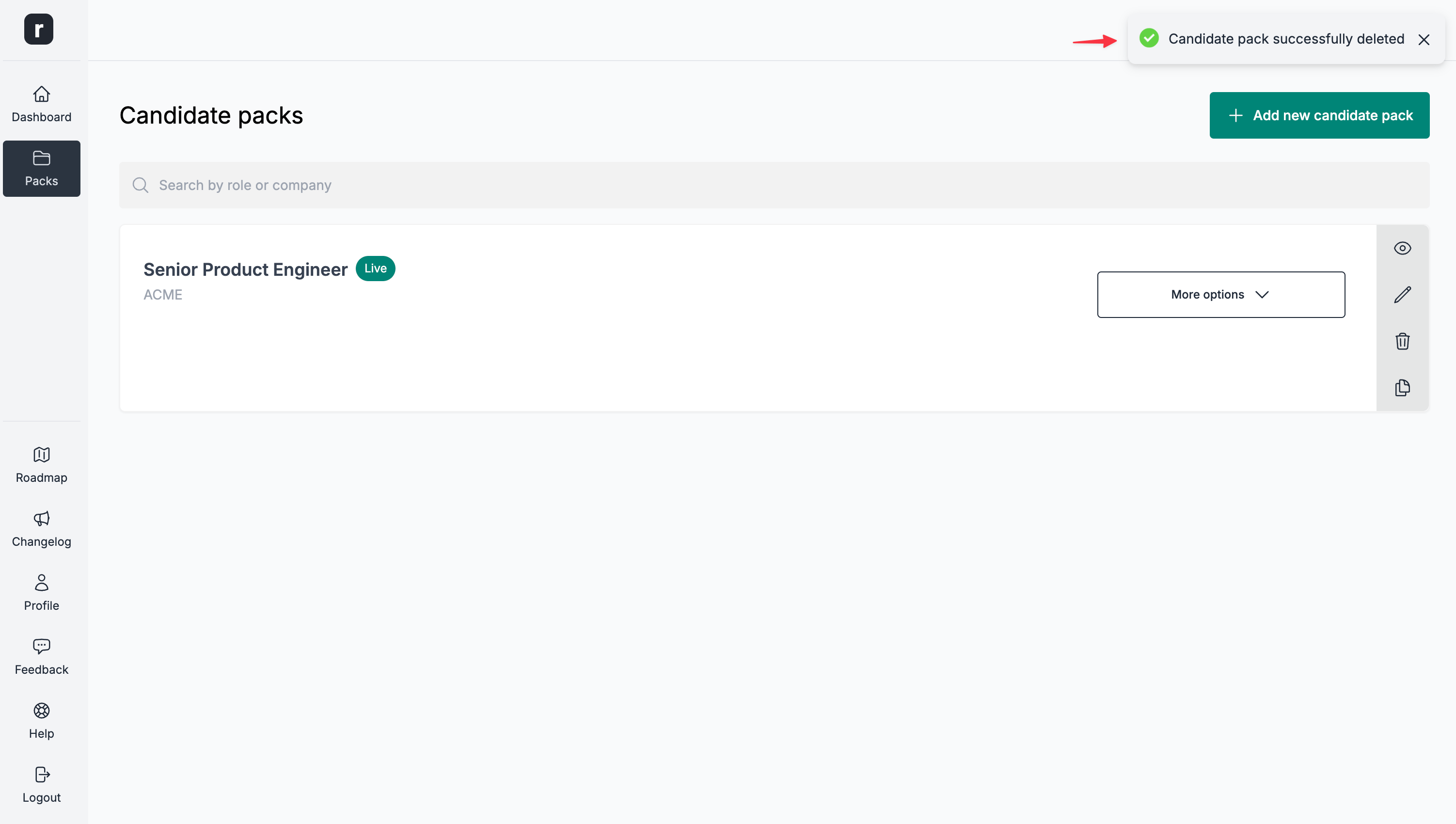 Candidate pack is deleted and you are redirected